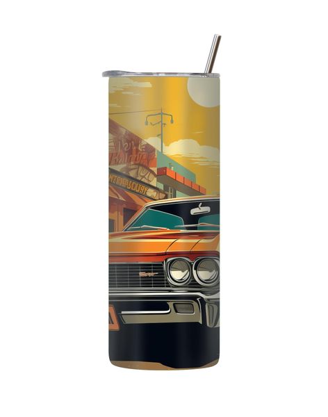 Orange 20 Oz Tumbler with Lid Straw Trendy Old Vintage Car Graphic Gift 211