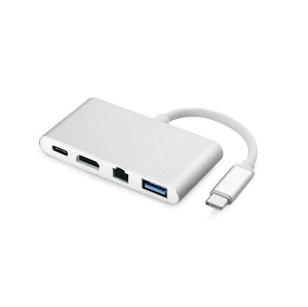 Silver L72 Type C To USB RJ45 HDMI &amp; Type C F 4 in 1 Adapter
