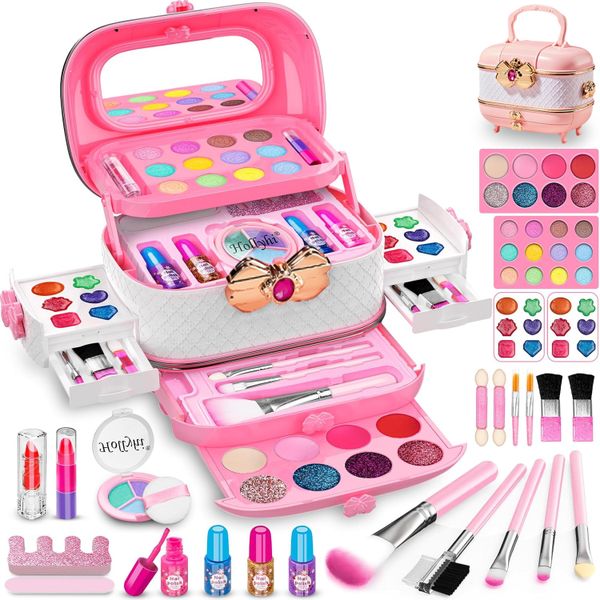 Kids Makeup Kit for Girls, Washable Cosmetic Set with Mirror - 58-piece