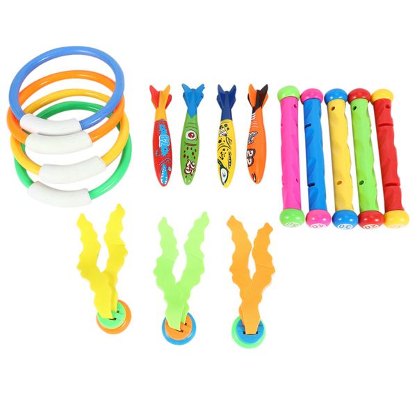 Diving Pool Toy, Diving Rings and Sticks, Torpedoes, Water Grass (16)