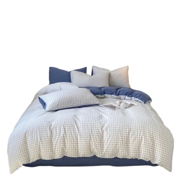 Linen Boutique - Duvet Cover Set Reversible Washed Polyester-LightBluePlaid