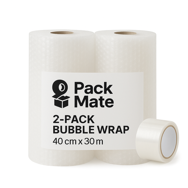 PackMate Bubble Wrap 2-Pack (40cm × 30m) + Clear Packaging Tape (42mmx100m)