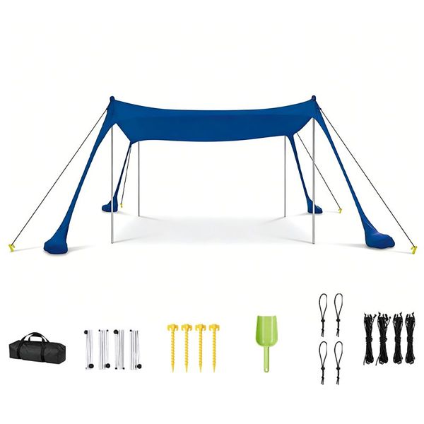 8 Person Large Windproof Sandproof Beach Tent with Aluminium Poles &amp; Full