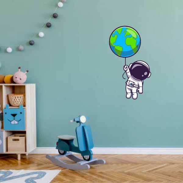 Spaceman Earth Balloon Decal Sticker