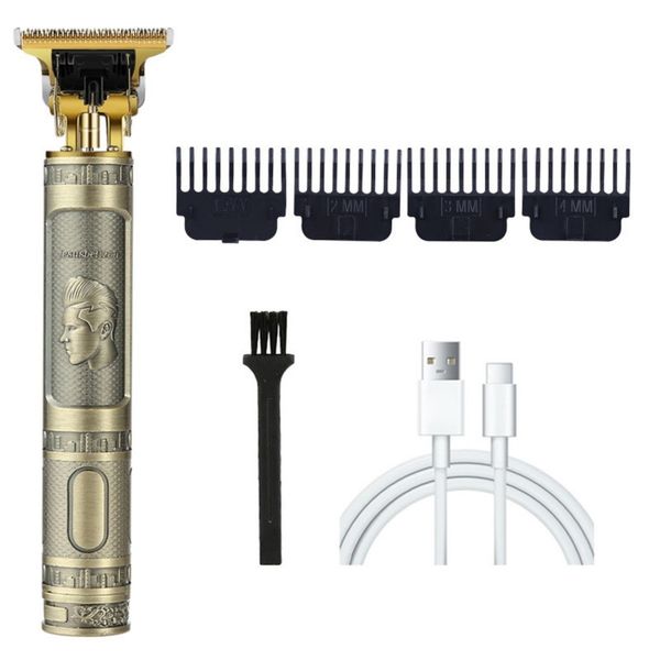 Men's Beard Trimmer Shaver Retro USB Rechargeable Hair Clippers - Gold