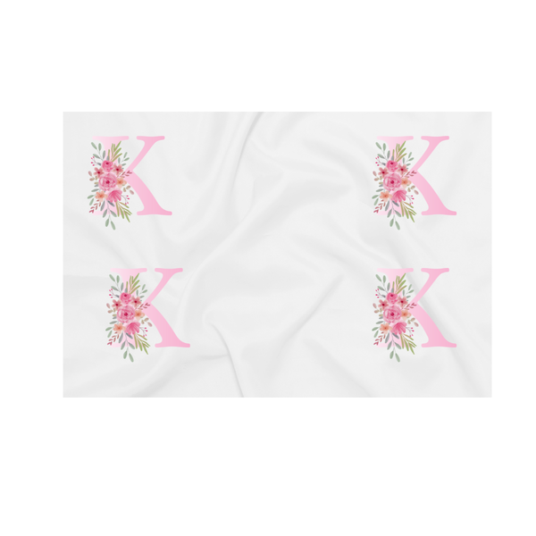 Baby Blanket - Pink Flowers - Letter K