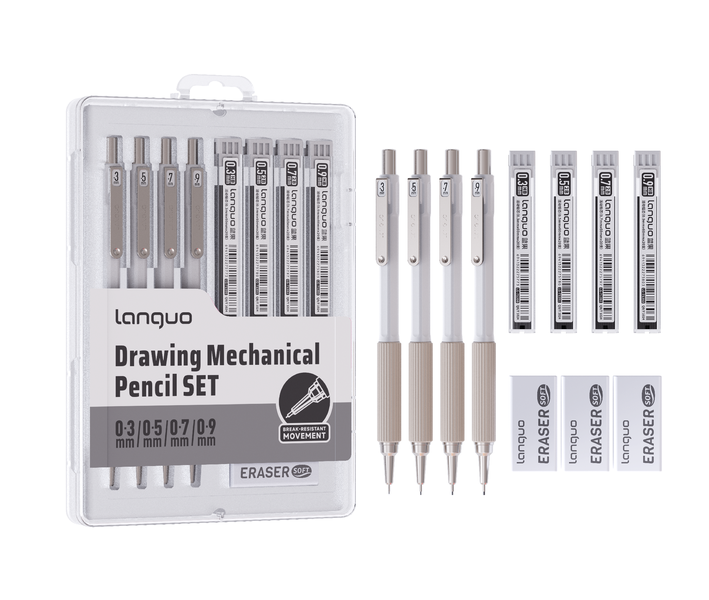 Languo 4 Lead Sizes Mechanical Pencil Set with Leads &amp; Erasers