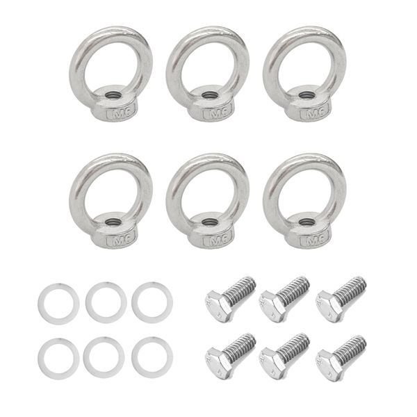6-Pack M6 Ring Bolts - 304 Stainless Steel Lifting Eye Nuts for Roof Rack