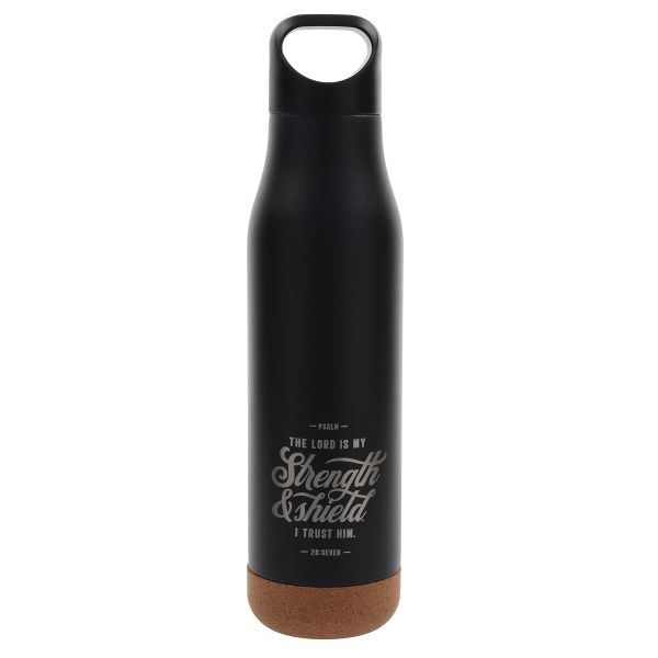 Water Bottle with Cork Base - The Lord Is My Strength and Shield