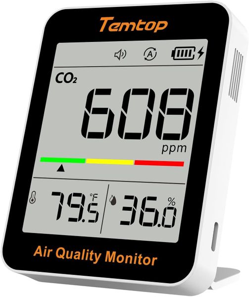 Temtop C1 CO2 Monitor: Air Quality Tester, Temp Humidity, 70-Day Battery