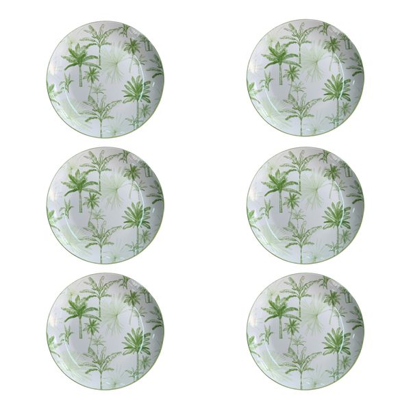 Plate Reactive Glazed Palm Tree Design - 26.5 CM - Set of 6