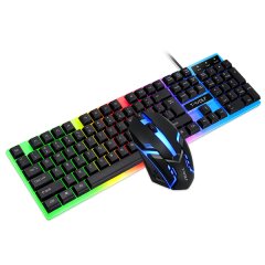 T-Wolf TF230 Rainbow Backlit Gaming Keyboard &amp; Mouse Combo - USB Wired LED