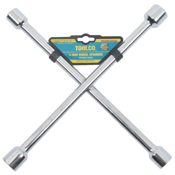 Toolco Heavy Duty 4-Way Wheel Spanner (Chrome)