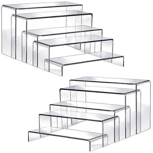 10 Piece Clear Acrylic Riser Display Stands Set Rectangular Shelves Decor
