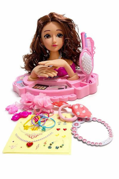 Kids Makeup &amp; Hairstyling Doll Set - Beauty Salon Pretend Play Toy