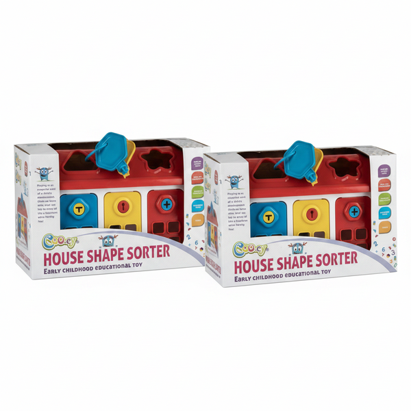Cooey Wooden Shape Sorter House Toy - 9 Colourful Shapes for - 2 Pack