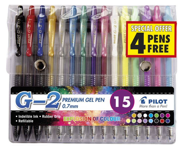 Pilot G-2 0.7 Gel Retractable Pen - Wallet of 15 Art Colours