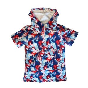 Kids Hooded Beach Towel, Front Zip, Long Sleeves Blue Red
