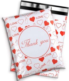 Polymailers Packaging 25x33cm Self-Adhesive Gift Bag White &amp; Red Heart -100