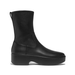 FitFlop F-Luma Stretch Leather Demi-Wedge Mid-Calf Boots Black