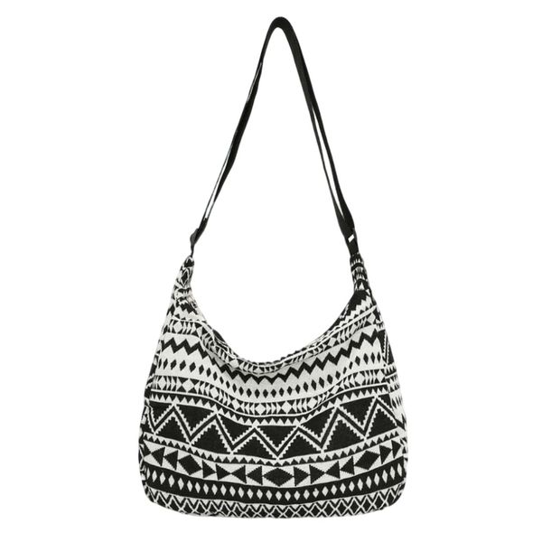 Black &amp; White Geometric Pattern Hobo Bag - Casual Shoulder Tote