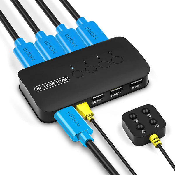 4K HD KVM Switch 4 Port HDMI USB Switcher for 4 Computer Share 1 HD Monitor