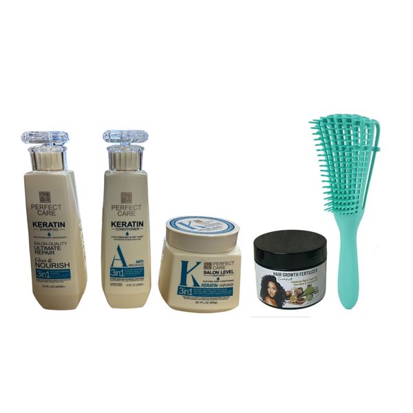Keratin Hair Shampoo, Conditioner, Mask with Fertilizer &amp; Detangling Brush