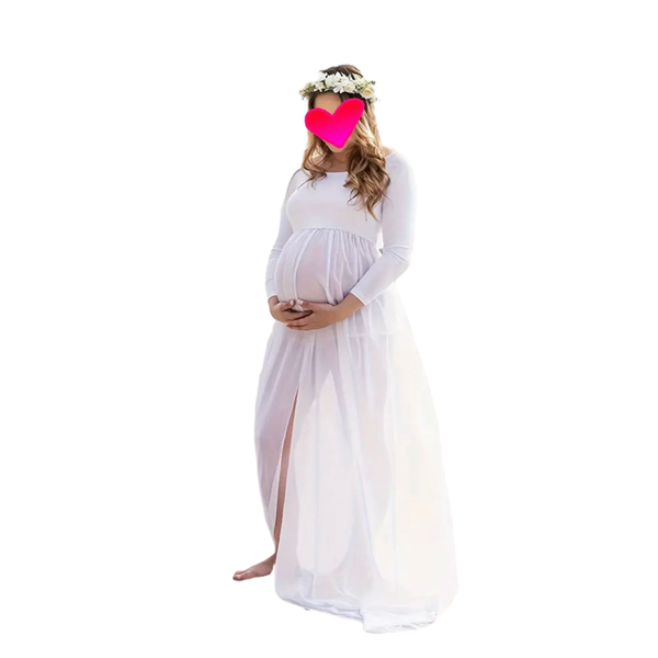 Maternity Solid Chiffon Off The Shoulder Dress With Split