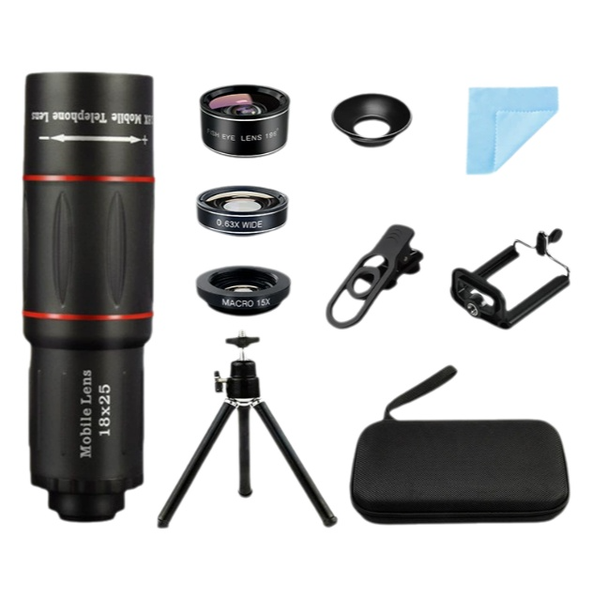 18X Mobile Telephoto Lens Kit - 0.63X Wide Angle + Carry Case