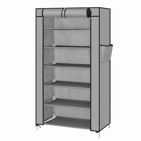 6-Tier Portable Shoe Rack Organizer with Dustproof Fabric Cover - Grey