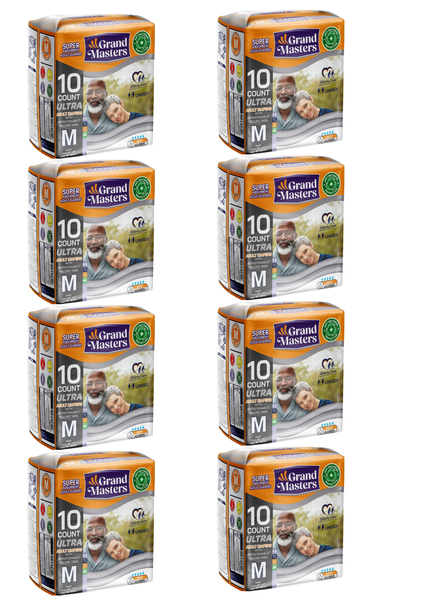 Grand Masters Adult Diapers M - Super Absorbent, 8 Packs of 10