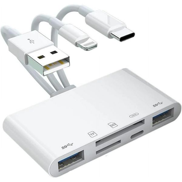 5-in-1 SD Card Reader &amp; Adapter for iPhone, iPad, USB-C &amp; USB Devices