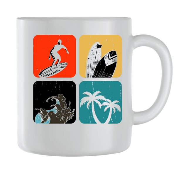 4 Square Coffee Mugs for Men Women Trendy Surfing Graphic Cups Present 096