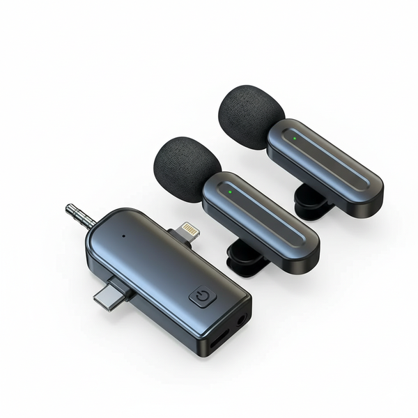 3 in 1 Wireless Lavalier Microphones Noise Canceling Mic - 2 Pack