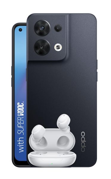 OPPO Reno8 5G 256GB Dual Sim - Shimmer Black + OPPO Enco Buds