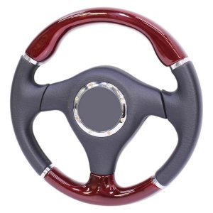 Universal Steering Wheel Woodgrain &amp; Black Leather Finish Design