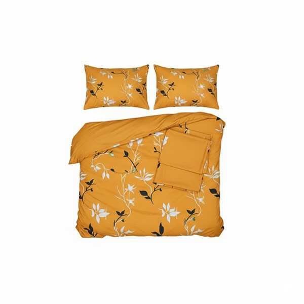 Yellow Floral Queen Linen Bedding Set - Cotton Cover, Sheet And Pillowcases