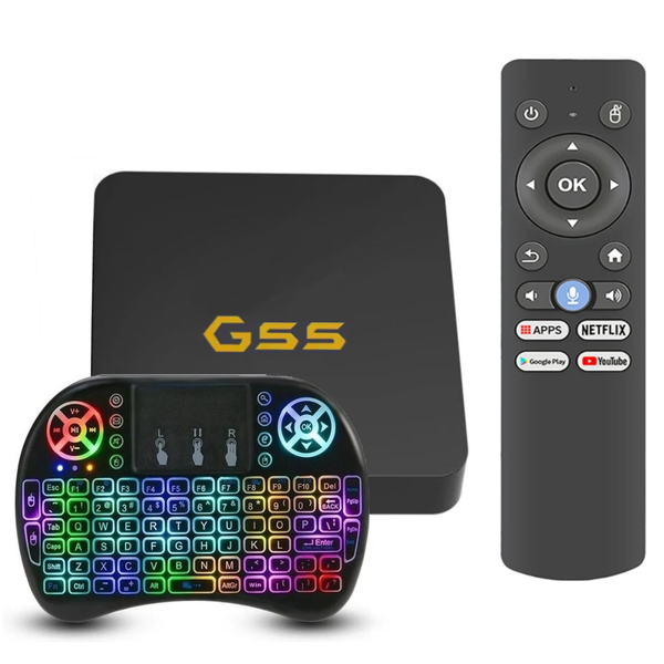 Mini G55 Android 14 Tv Box + RGB Keyboard. AI Assist, 16GB Storage, 2GB Ram
