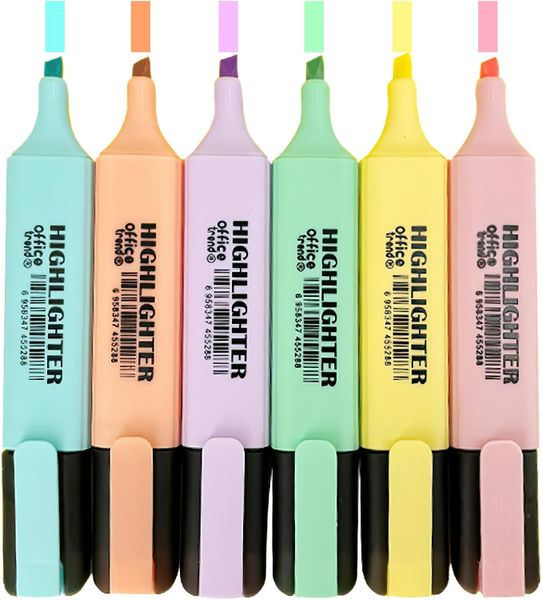 Highlighters, 6 Assorted Pastel Colors Highlighter Pens - Chisel Tip