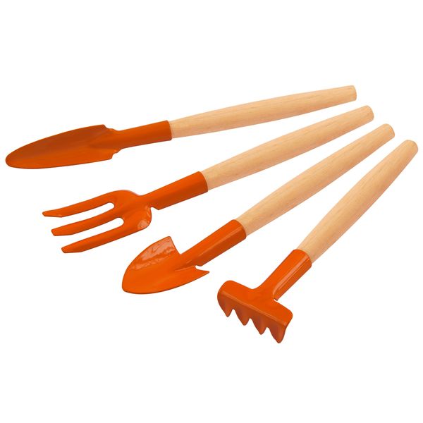 Tramontina 4 Piece Gardening Set With Metal Pieces And Wooden Handle
