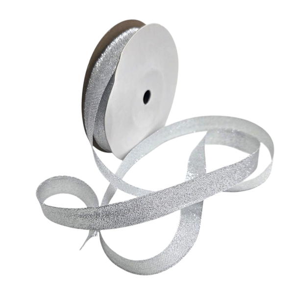 Silver Glitter Petersham Ribbon 15mm x 20m - Craft &amp; Gift Ribbon