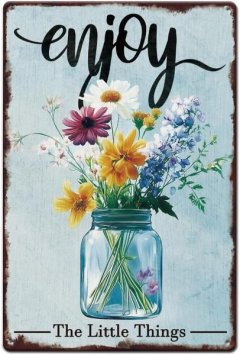 Glass Bottle Flowers Tin Sign, Home Man Cave Girls' Room Decor