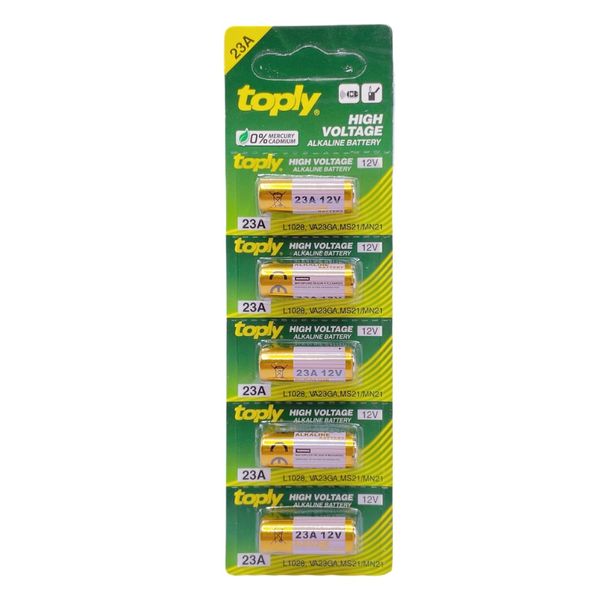 Toply 23A 12V High Voltage Alkaline Battery - Pack of 5