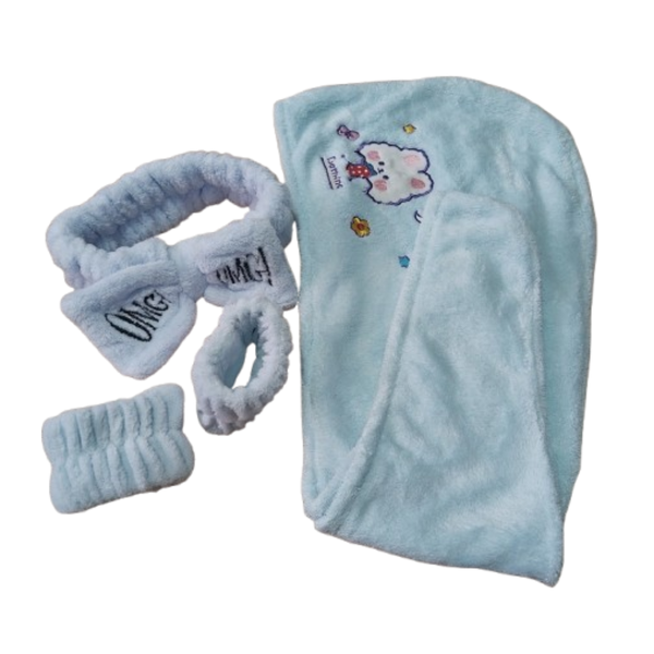 Set of Blue Hair Dryer Towel Headband &amp; Wristbands