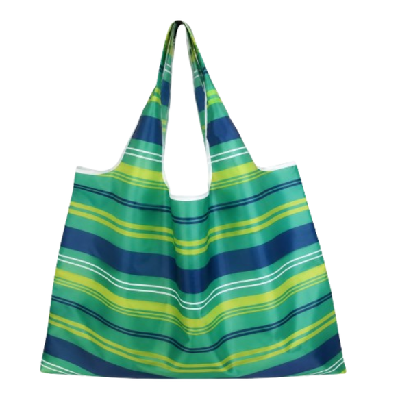 Foldable Reusable Shopping Bag - Eco-Friendly Striped Grocery Tote