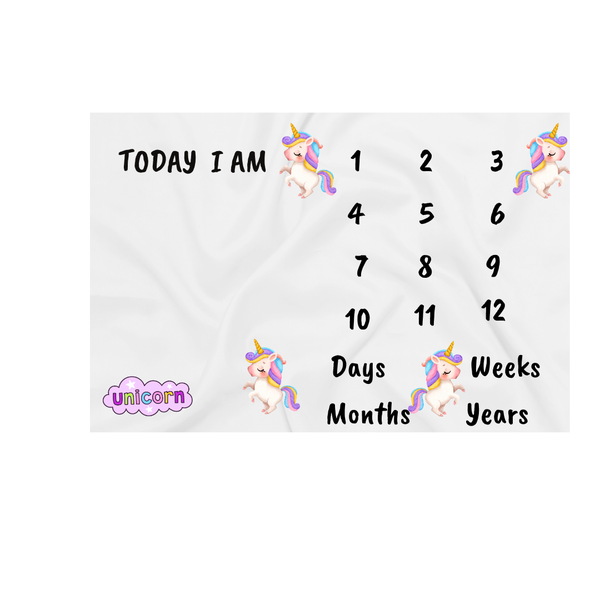 Katz Designs Baby Blanket - Unicorn Milestone themed