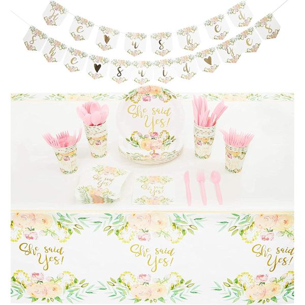 Topika-146 Piece Bridal Wedding Tableware with Paper Plates Cup Napkins Banner