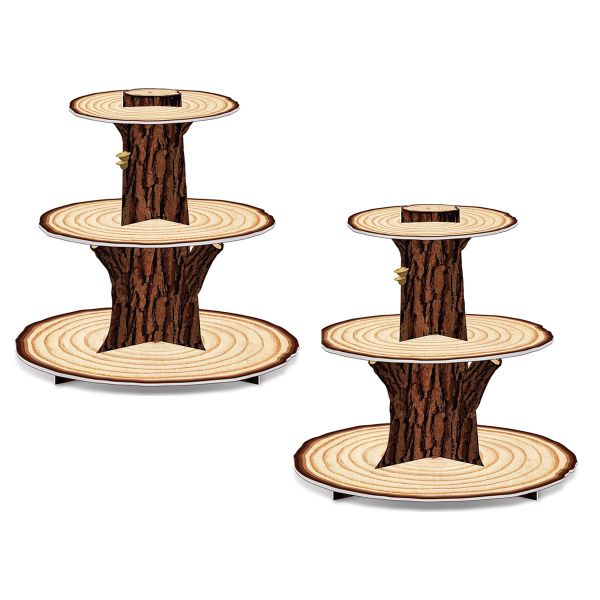 2 Pack Woodland Cupcake Stand Wood Grain Cake Rack Baby Shower Decorations