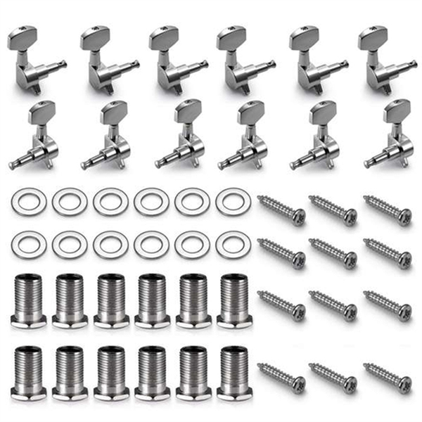 12 Pack Acoustic Guitar Guitar Pins Tuner Head Knobs (6 Left + 6 Right) Sil