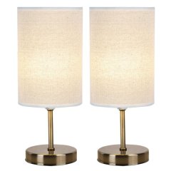Twin Pack Antique Brass and Hessian Bedside Lamps - TL679 Antique